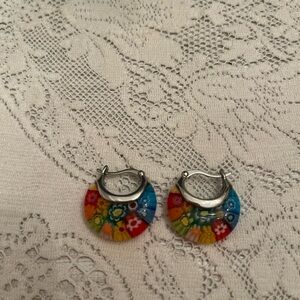 Multicolor Floral Pattern Hoop Earrings